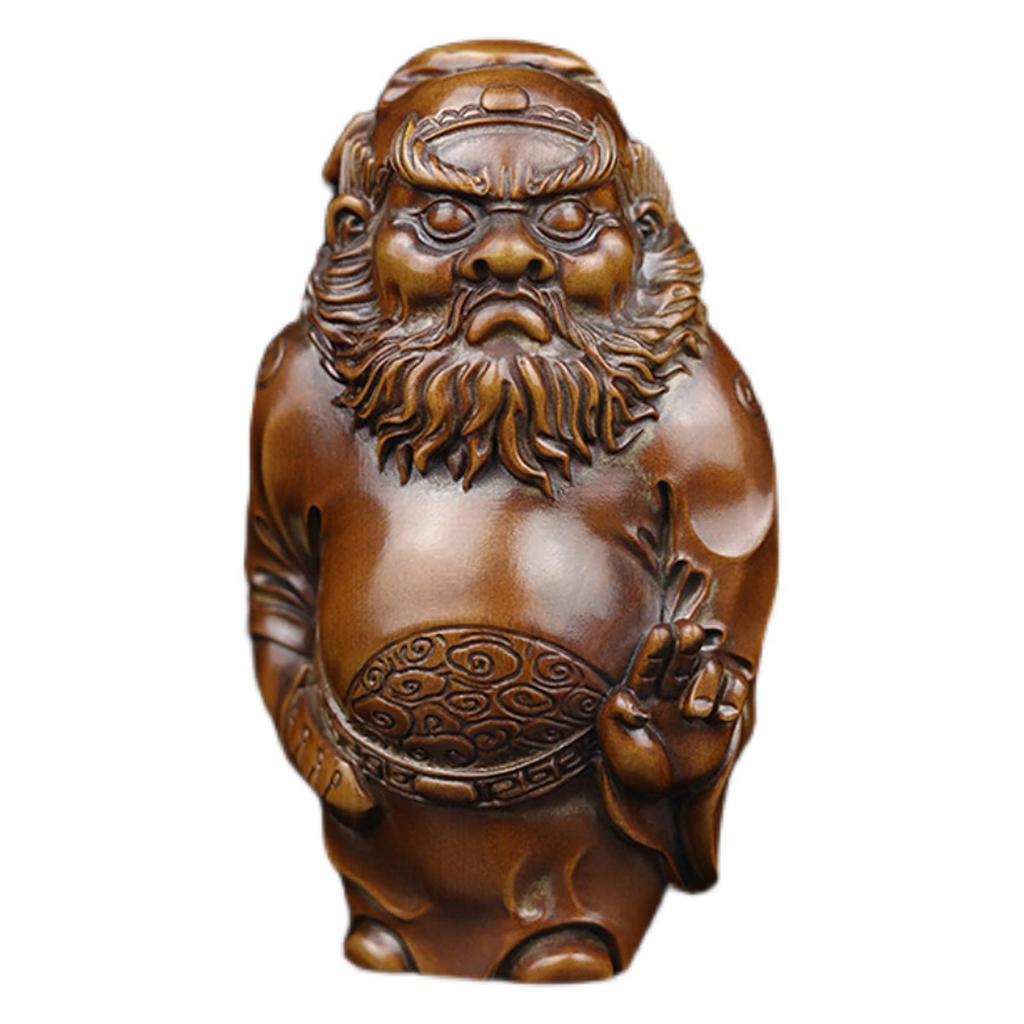 Miniature Buddha Statue of Shoki [Shoki, the Holy Lord of the Household] (Wooden: Boxwood) - Wood Carving, Buddhist Statue, Sculpture, Deity,