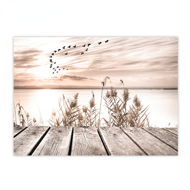 Beach Lake Scenery Canvas Painting Wall Art Pictures Posters Sunrise Sunset Reed Prints for Modern Home Interior Room Decor