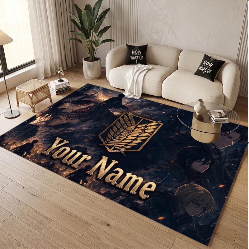Custom Name Crystal Velvet Rug,Attack on Titan Comfortable Anti Slip Floor Mat For Room Decoration