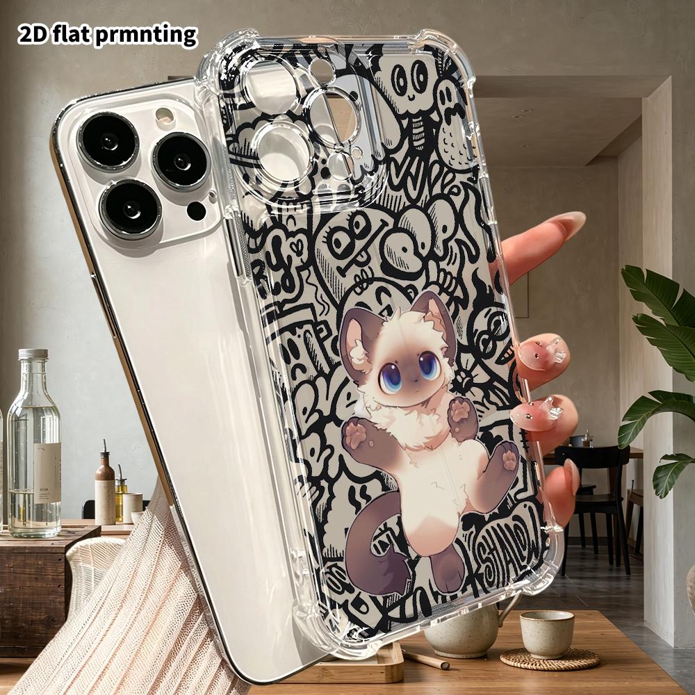Phone Case: 2D Flat Suitable for iPhone 18 17 16 15 14 13 Pro, Transparent Four Corner Protective Case, Plush Kitten, Christmas and Halloween Gift