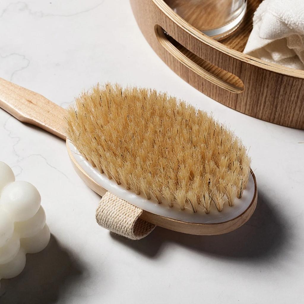 Wooden Soap Box Shower Brush Set Natural Bristle Detachable Long Handle for Back Exfoliating Massager Bathroom Accessories Set