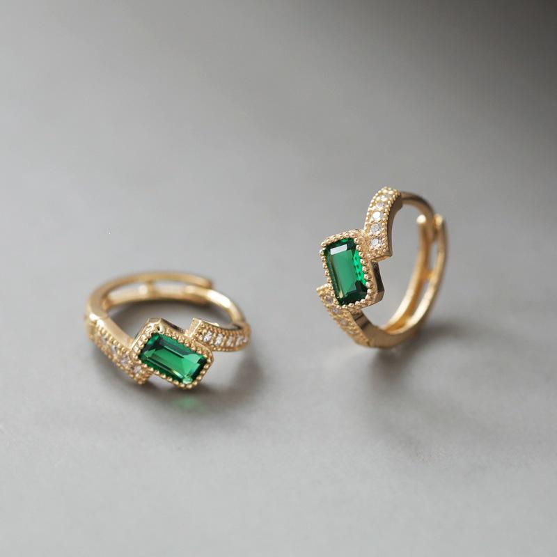 Jade S925 Sterling Silver 18K Gold-Plated Square-Cut Emerald Cubic Zirconia Earrings for Women 18K Gold Pair