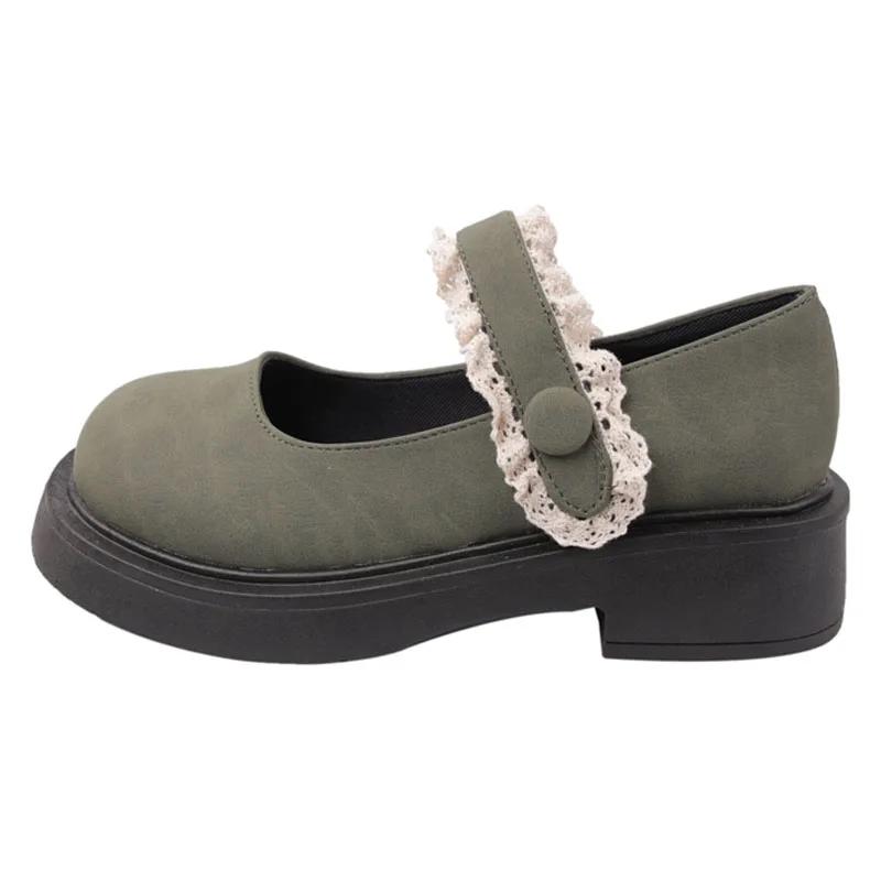 

Женские туфли на каблуках с милой кружевной отделкой и круглым носком Туфли Мэри Джейн с пряжкой на липучке Модные туфли на платформе с широким каблуком в стиле Лолиты 39 зелёный