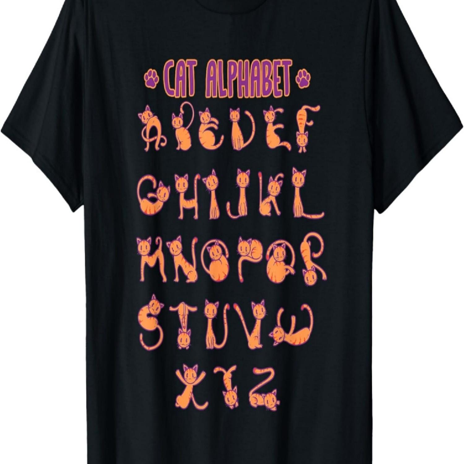 Смешная футболка с кошкой и алфавитом Кошка Буква алфавита Любитель кошек Футболка для учителей S чёрный