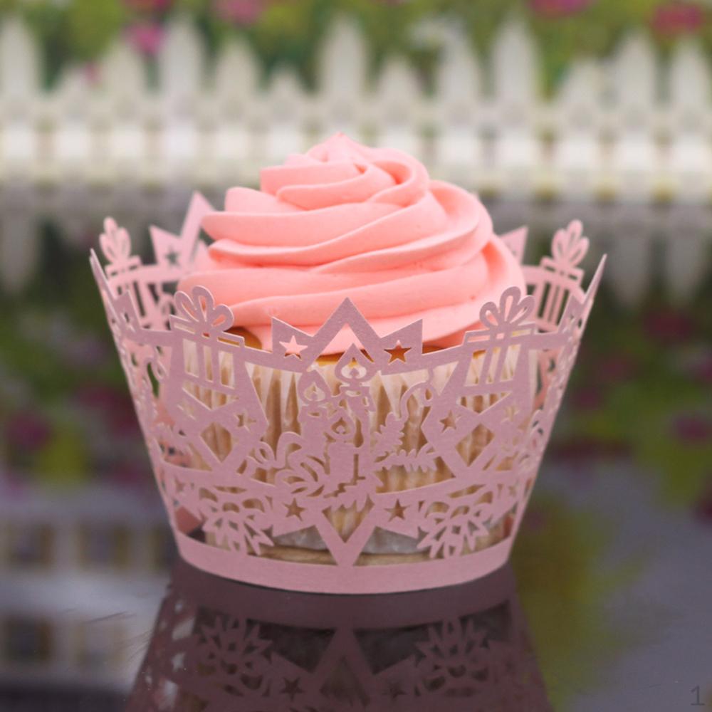 50Pcs Edge Cupcake Liner Case Muffin Wrapper Decor Multicolor - Pink