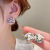 Silver Needle Diamond Ceramic Flower Cluster Earrings: Niche Fashion Fresh Studs
