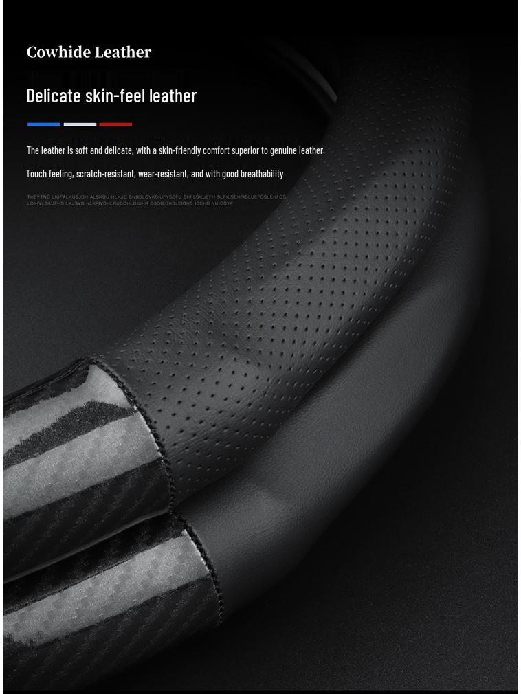 XPeng Steering Wheel Cover for P7, G3, G3i, P5 - Genuine Leather Carbon Fiber, High-Quality.