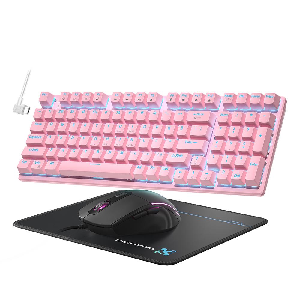 Dynamic Luminous Wired Mechanical Keyboard & Silent Gaming Mouse Set, Three-Mode for Office & Gaming.