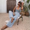 Combinaison pour femme 2026 Style ethnique Broderie couleur Taille haute Bretelles Sans manches
