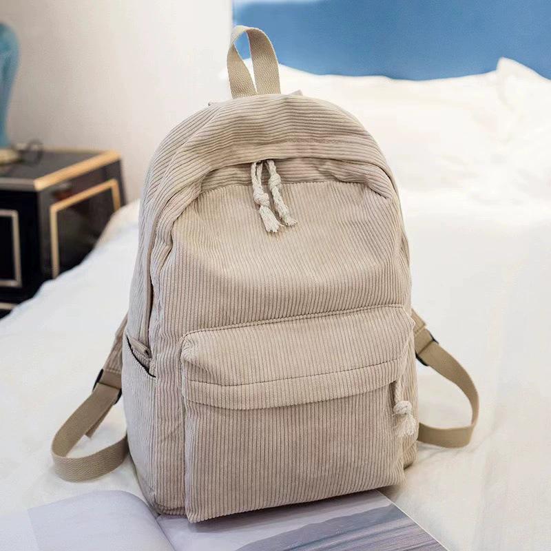 Women Corduroy Backpack Large Capacity Casual School Bag Lightweight Travel Daypack College Bookbag with Front Pocket