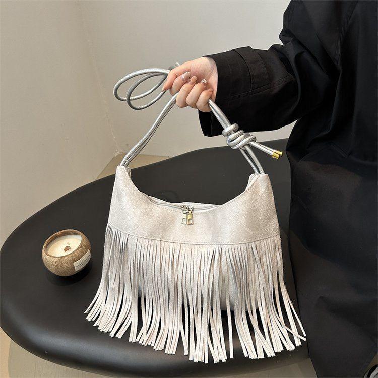 

Сумка с бахромой, Винтажная матовая сумка, Большая вместимость, Новый дизайн, Модная сумка-кроссбоди для поездок на работу, Повседневная и универсальная женская сумка серый