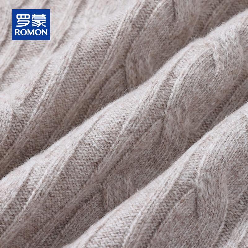 ROMON Men's 100% Pure Wool Cable Knit Semi-High Neck Sweater