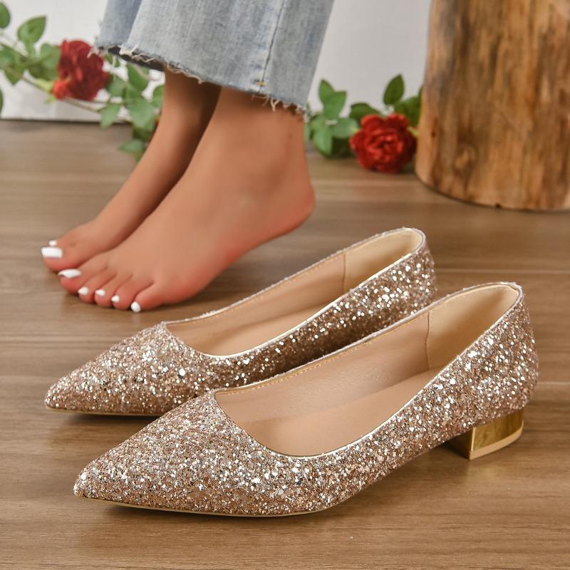 Fashion 2024 Spring and Autumn New Fashion Pointed Shiny Face Shallow Mouth Large Heels for Women's Comfort Banquet Shoes for Women