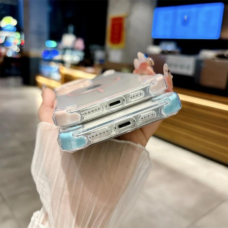 Luxury Transparent Magnetic For Magsafe Case For iPhone 16 15 11 12 13 14 Pro Max Plus Armor Shockproof Soft Silicone Cover