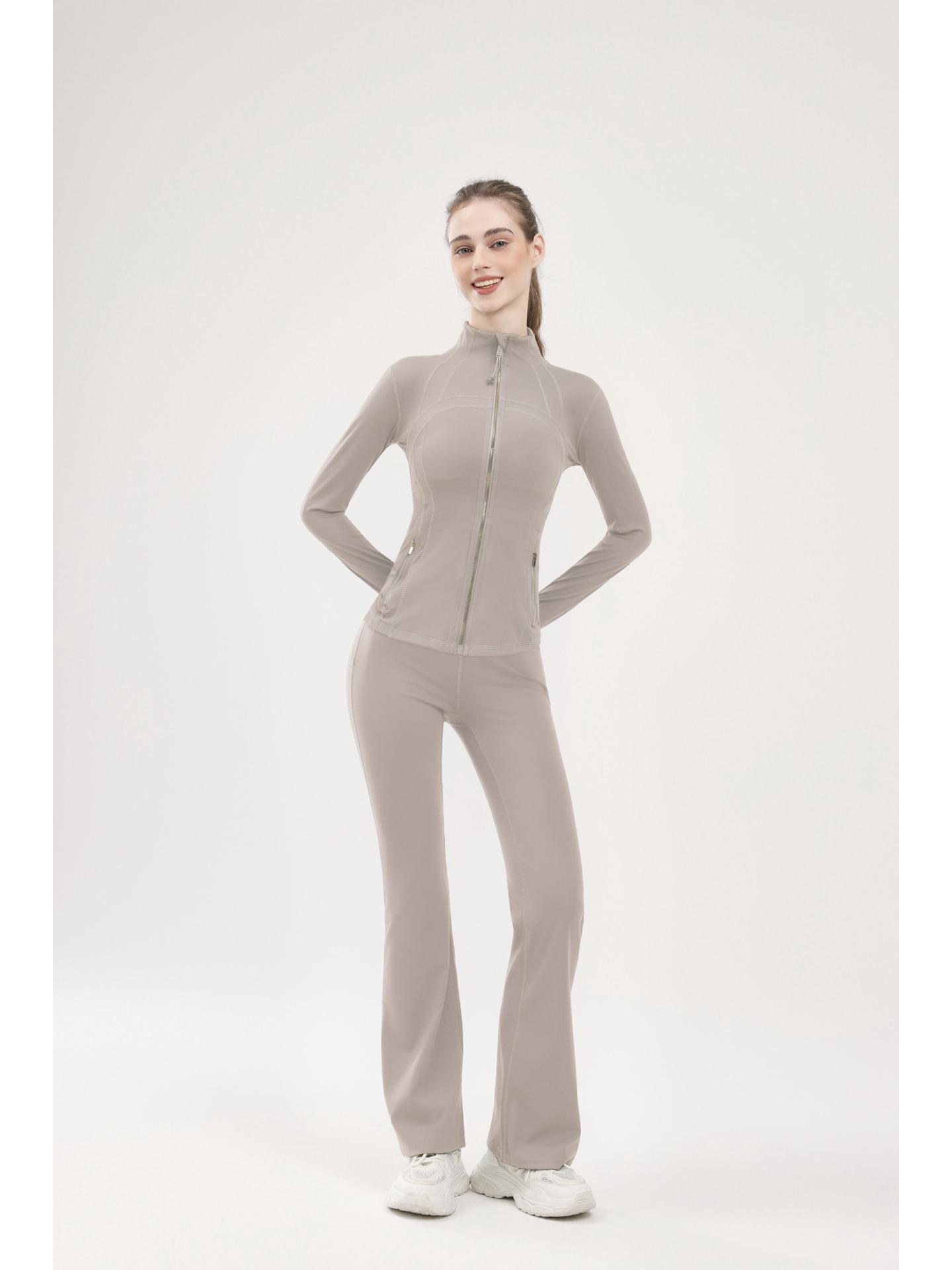 

Women s No-Mesh Yoga Suit: High Elasticity Stand Collar Jacket & High-Waisted Flare Pants S