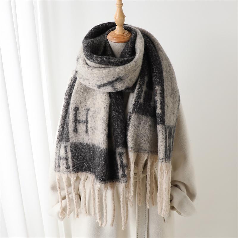 Striped Letter Color Matching Imitation Cashmere Warm Shawl Scarf Autumn And Winter Fashion Versatile Fringed Commuter Scarf
