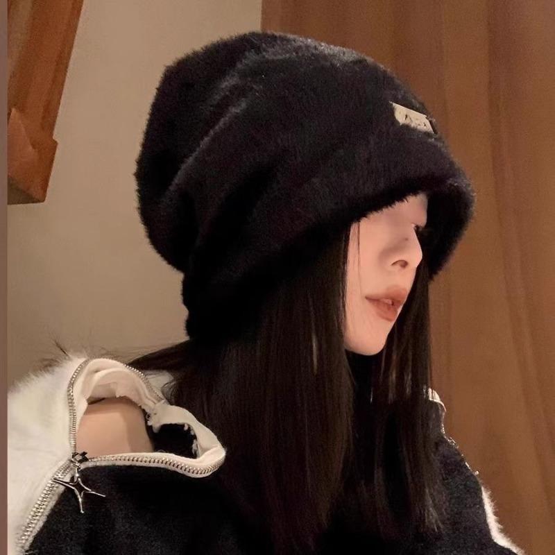 Pile hat children's new warm white plush bucket hat suitable for big face cold hat bucket hat big face small