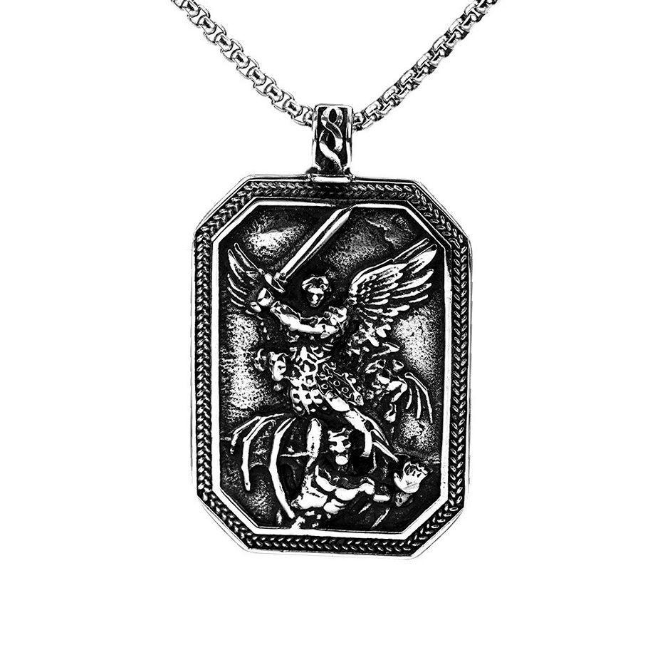 Men's Titanium Steel Necklace with Angel Knight Pendant - Retro Hip Hop Style