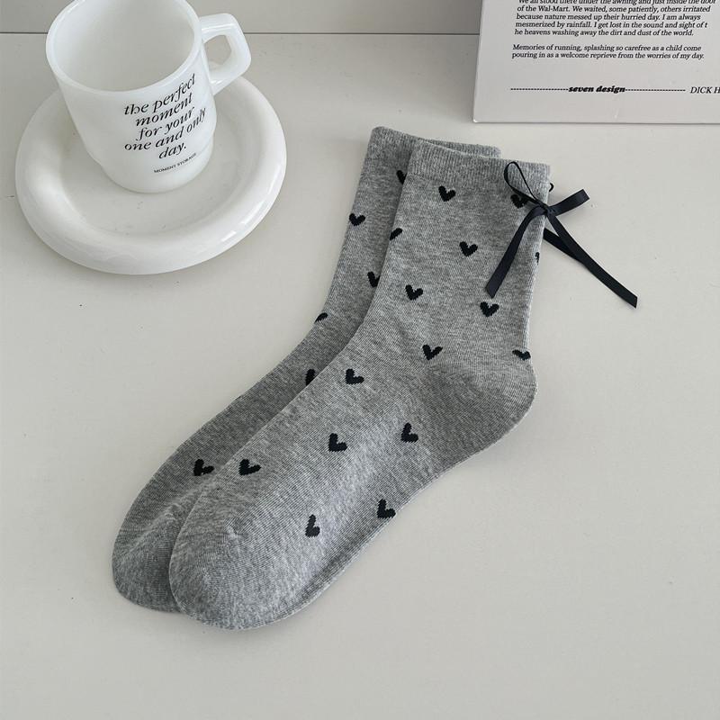 Female Spring and Autumn All Tie Bowknot Wave Dot Lace Fold Wear In The Tube Pile Pile Cotton Socks