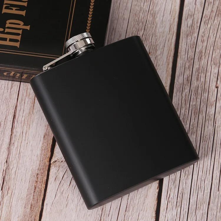 6OZ Stainless Steel Black Mini Hip Flask Alcohol Bottle Drinking Gift For Man Personalized LOGO Custom Made Laser Engraving