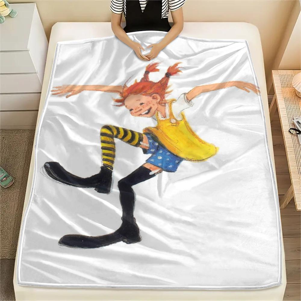 1PC Pippi Longstocking Print Flannel Blanket, High Quality Comfortable for All Seasons, Home Decor, Warmth and Comfort, Perfect for Christmas Gifts115