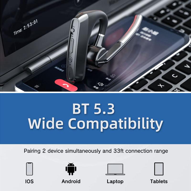 ENC Noise-Canceling Bluetooth Headset with HD Calls and Long-Range Voice Isolation