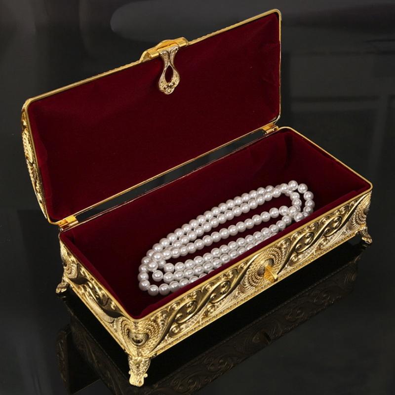 Cutie de depozitare pentru coliere, Organizator de dimensiuni mari, Stil european, Rectangular, Emailată, Aliaj de aur, Borcan pentru depozitarea inelelor, Vitrină pentru comodă