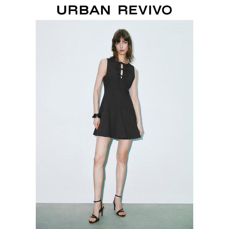 UR2026 Women s Sleeveless Tie-Waist Round Neck Dress M