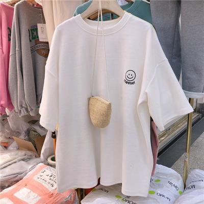 Women's Embroidered Short Sleeve Loose Fit Tee - Summer 2025 Korean Plus Size Trend
