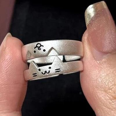 2pcs Kawaii Cat Dog Animal Couple Ring for Women Men 2026 Fashion Size Adjust Lover Rings Valentine's Day Party Jewelry Gifts