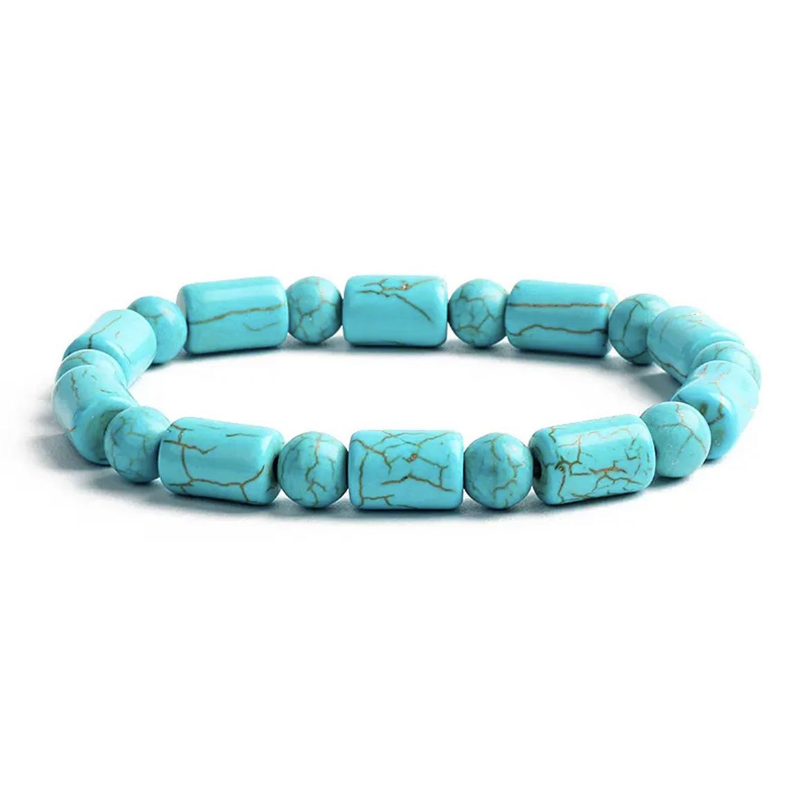 Braccialetti di perline di turchese bohémien per donne Braccialetti irregolari di cubo di pietra naturale Reiki Gioielli di guarigione per l'assistenza sanitaria