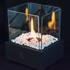 Bio fireplace, free-standing bio fireplace for the terrace, glass table, garden, standing