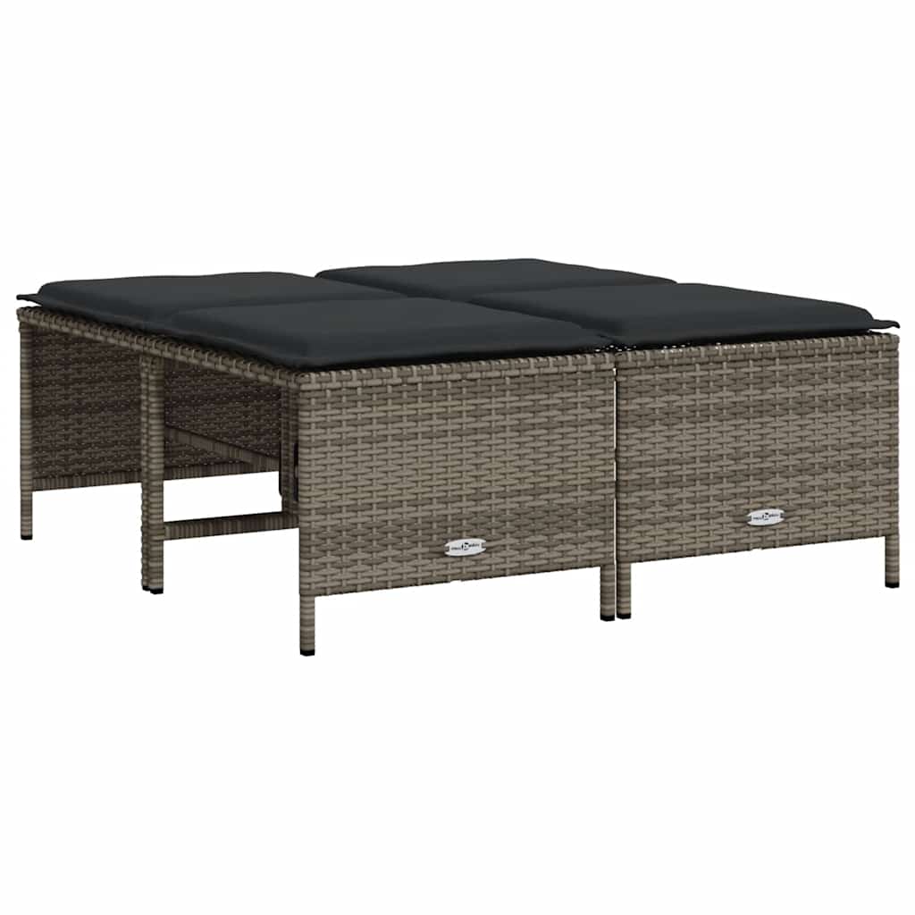 Garden Stool with Cushions 4 pcs Grey Poly Rattan