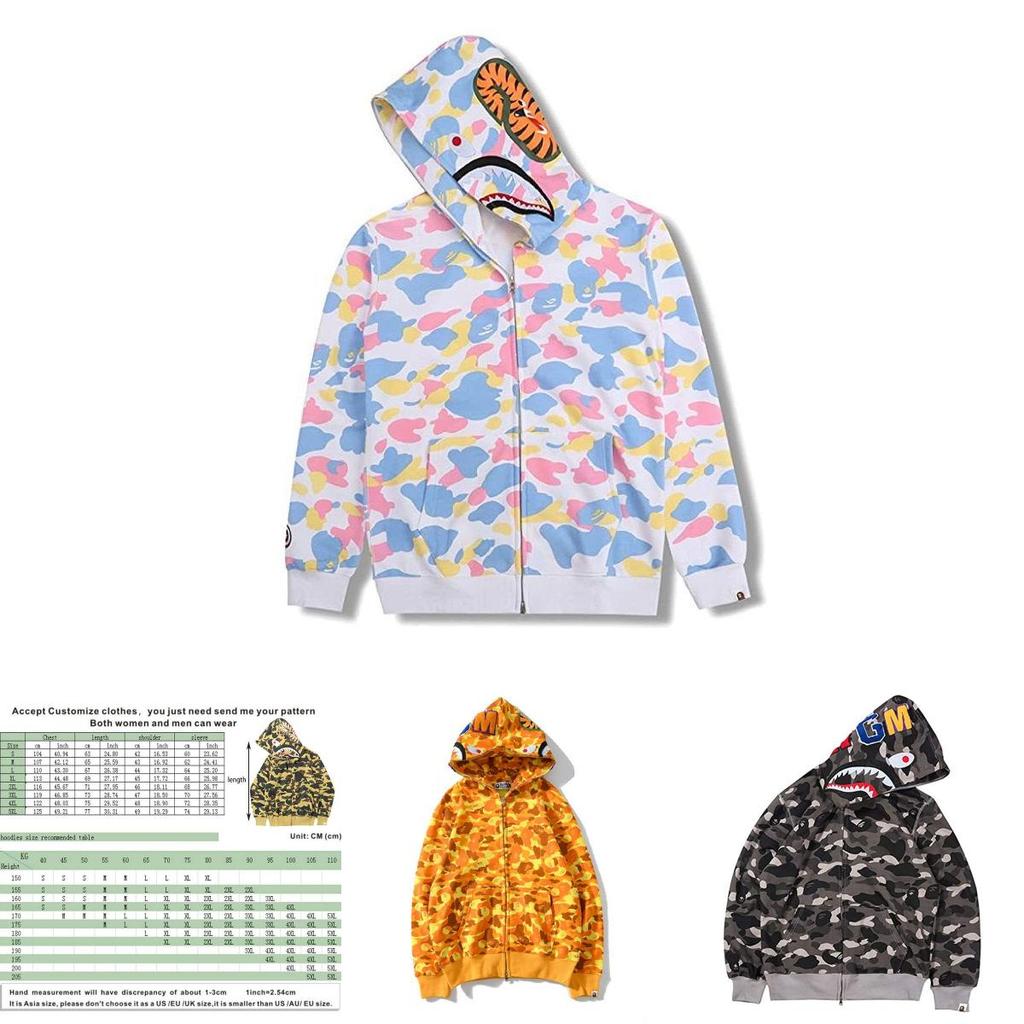 Lebendiger Camouflage Bape Hoodie mit Hai-Print Warmer Streetwear für Herren Damen