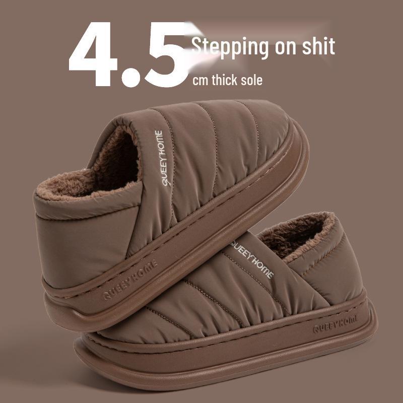 Waterproof Cotton Slippers: Men's & Women's Plush, Non-Slip, Warm Indoor Winter Footwear