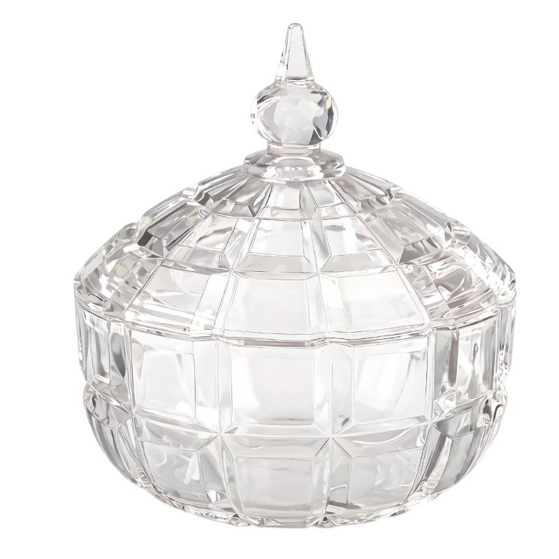 Stylish Clear Glass Crystal Candy Canister With Lid Covered Snacks Dish Jar Trinket Jewelry Box Organizing Small Items