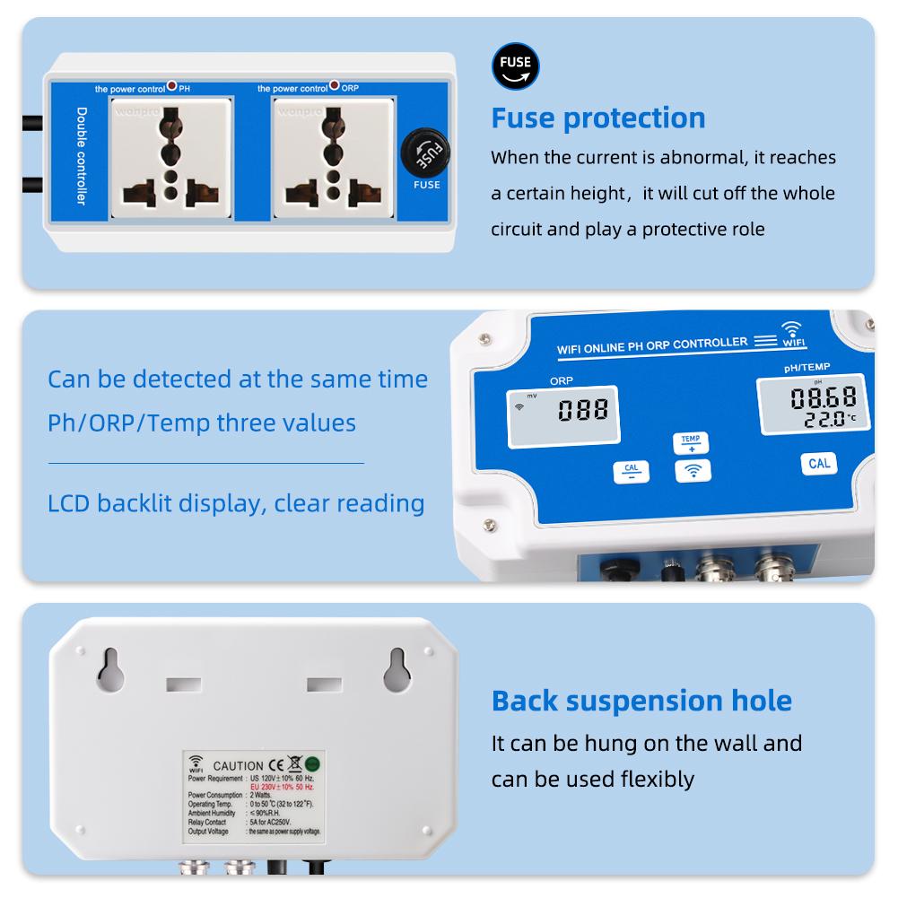 Smart WIFI Online Meter PH ORP Temp Aquarium Water Quality Tester Monitor Controller for Swimming Pool Spa Soilless Cultivation