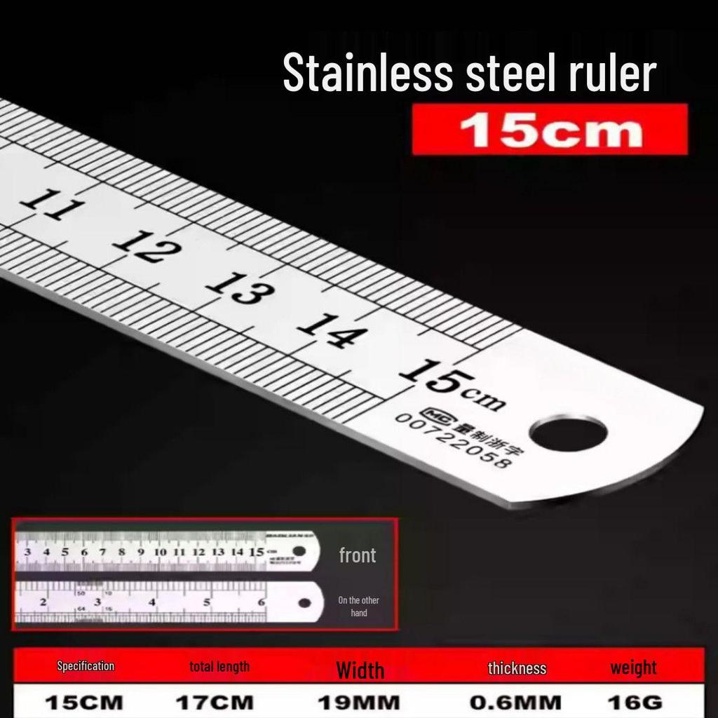 Riglă din Oțel Inoxidabil Față-Verso, Îngroșată pentru Desen Studențesc, Disponibilă în 15/20/30/50 cm și 1 Metru