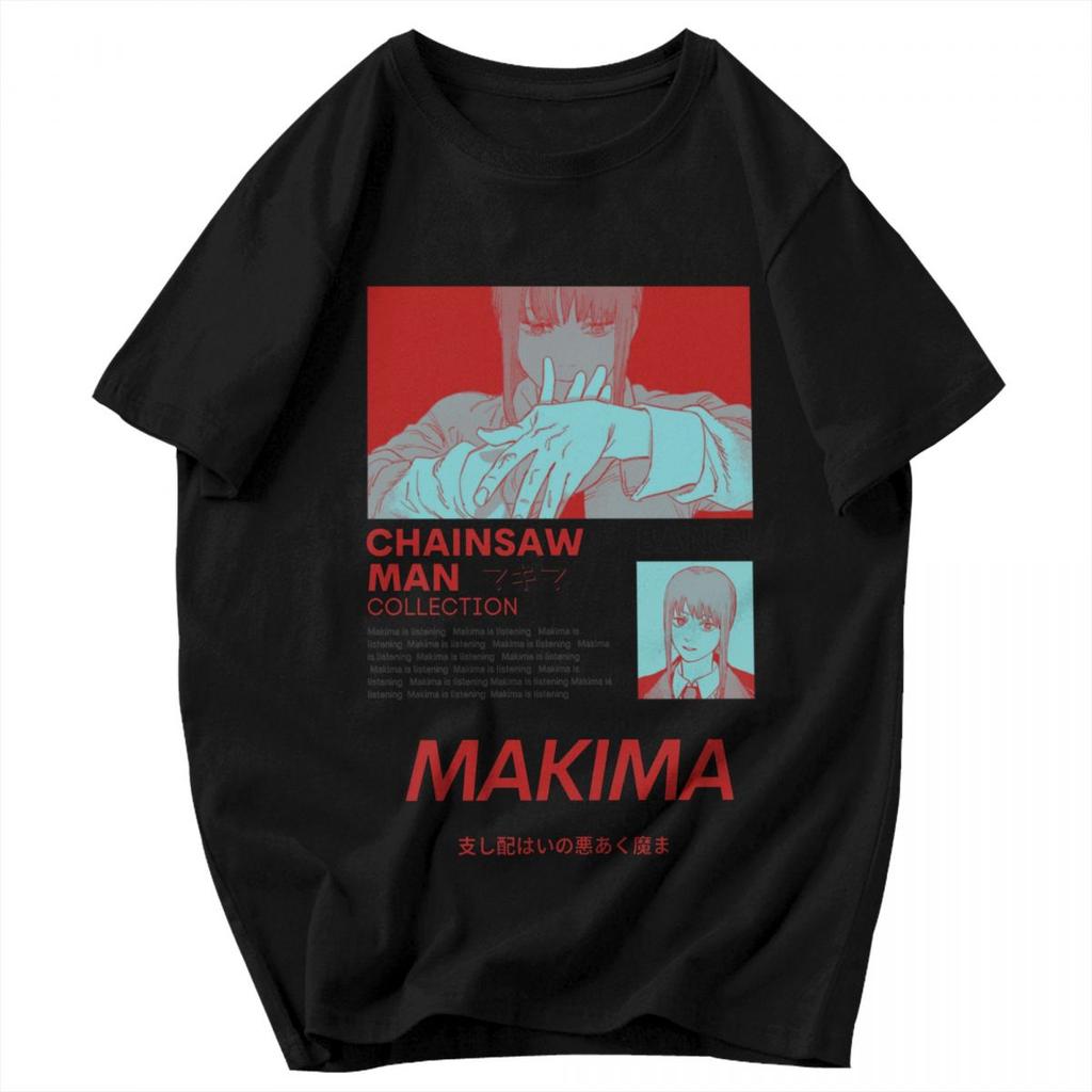 Men T Shirt Anime Chainsaw Man Makima Cotton Y2K Graphic Quality Unisex Tops T Shirts