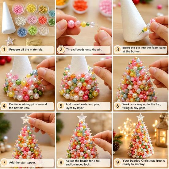 Decorative Bead Tree Assembly Dreamy Beaded Christmas DIY Kit, Handmade Holiday Craft, Multicolor Creative Craft Unique Tabletop Decor for Adults,