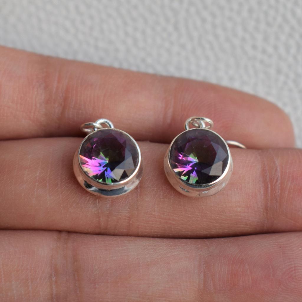Mystic Topaz Earrings, Handmade 925 Sterling Silver Earring, Round Topaz Earrings, Birthday Gift, Rainbow Earring, Gemstone Earrings
