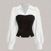 Women's Fashion Striped Spliced Lapel Shirt Elegant Fashion Style Business Casual Office Wear