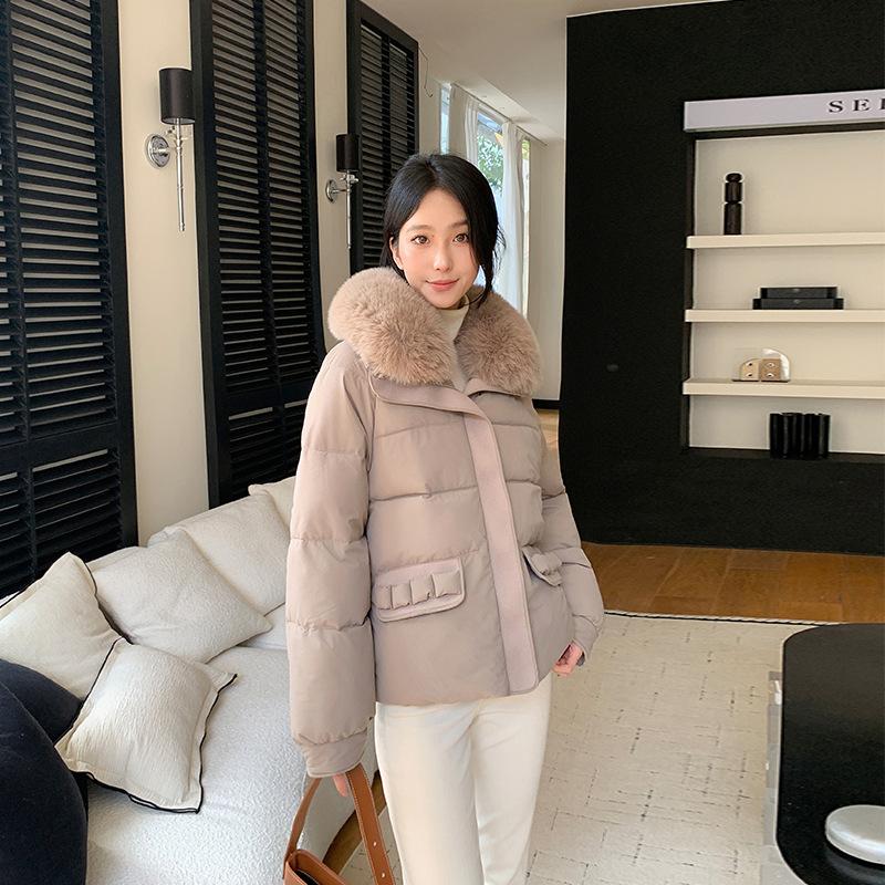 New down cotton-padded clothes women's short woolen splicing thin cotton-padded clothes jacket winter thickened warm cotton-padded jacket tide
