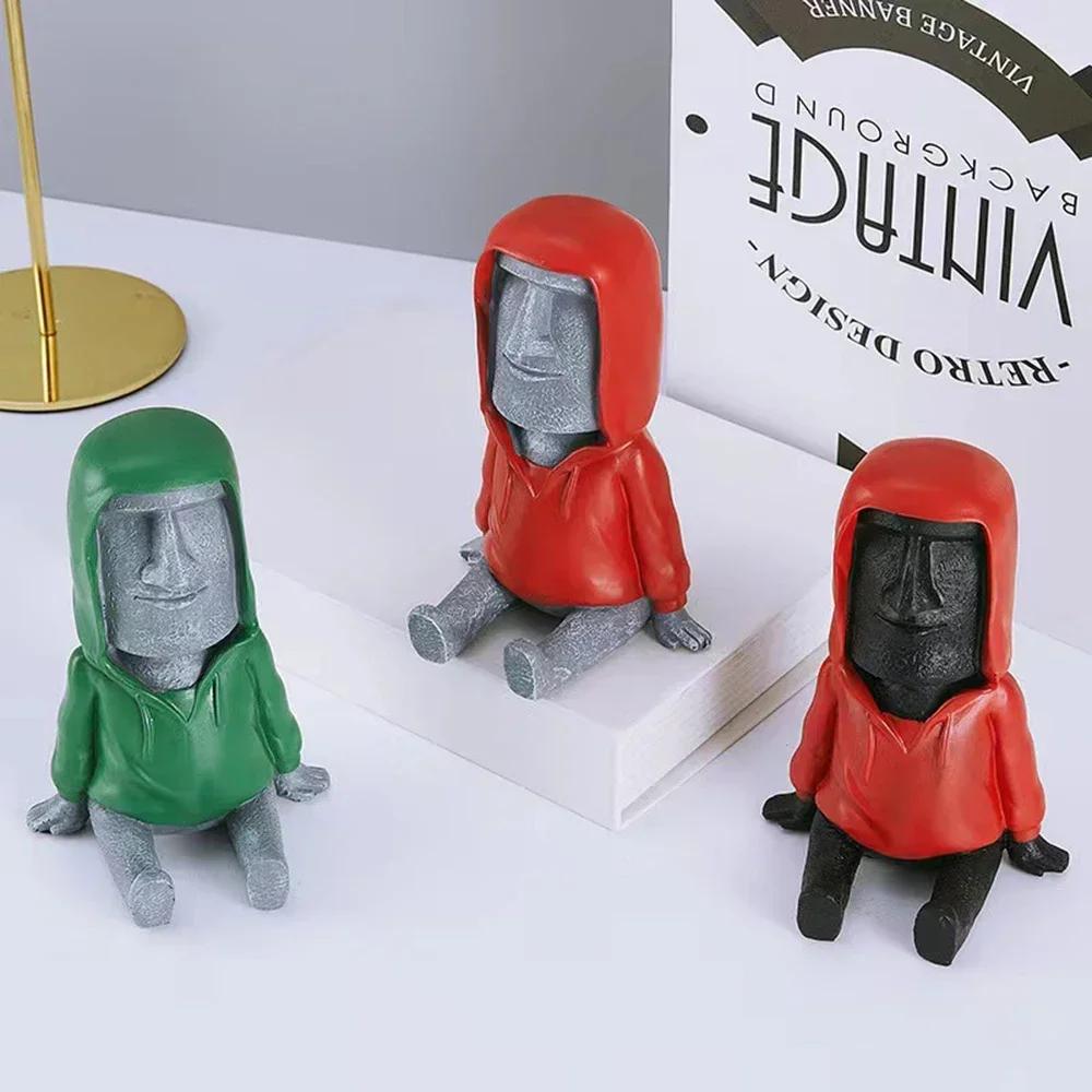 Abstract Art Resin Moai Mobile Phone Holders Easter Island Ornament Gifts Sculptures and Figurines for Home Decoration Luxury