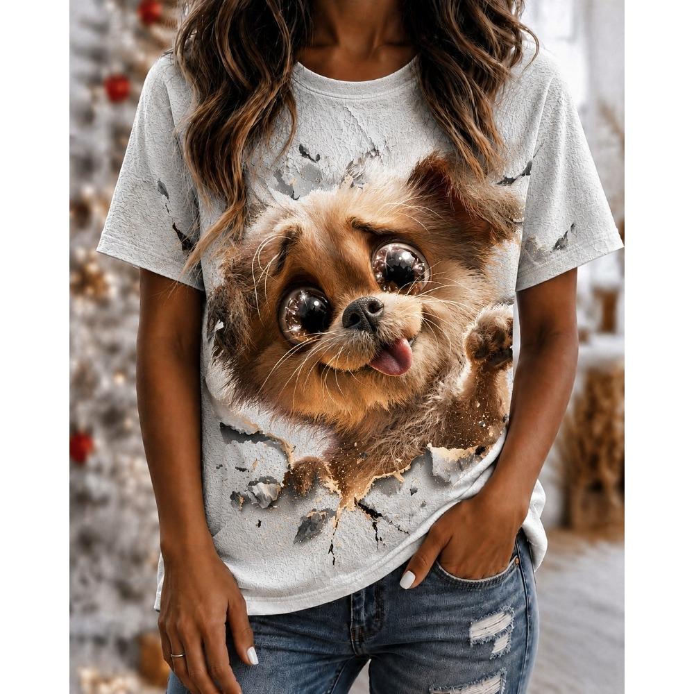 3D Cute Cat Graphic T-Shirt for Women Clothing Stylish Realistic Animal Summer Tees Casual Streetwear Paw Print Female Tops Gift