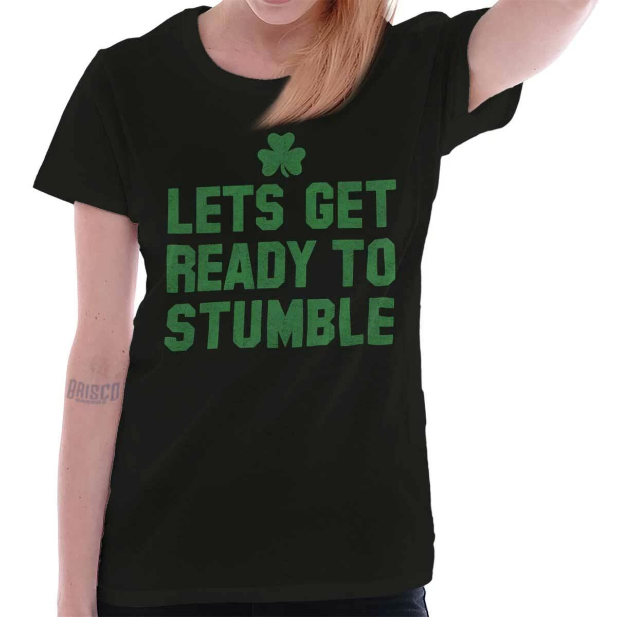 St Patrick s Day Let s Get Ready to Stumble Womens Top Junior Graphic Tee XXL
