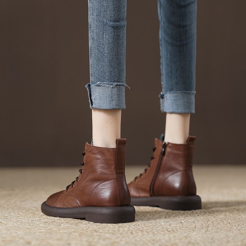 Korean version of retro Martin boots women's 2025 autumn and winter new velvet boots women's British style versatile soft-soled soft-faced short boots