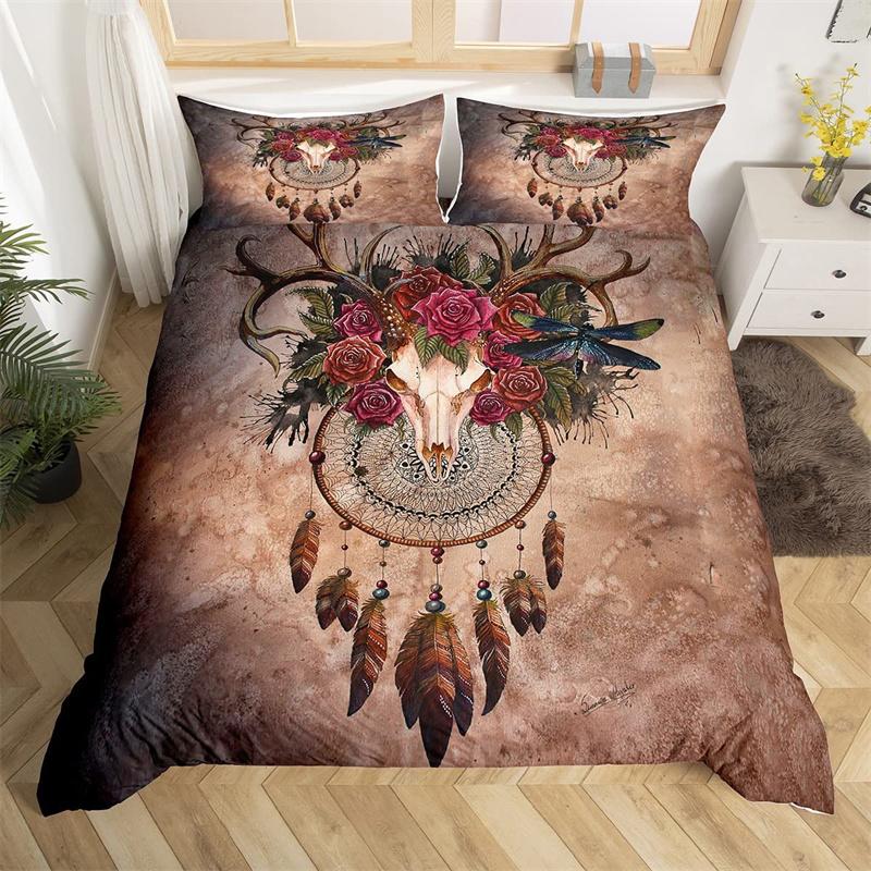 Farm Animal Duvet Cover Set Single King Queen Bohemian Mandala Bedding Set Microfiber Deer Bull Head Cow Skull Comforter Cover