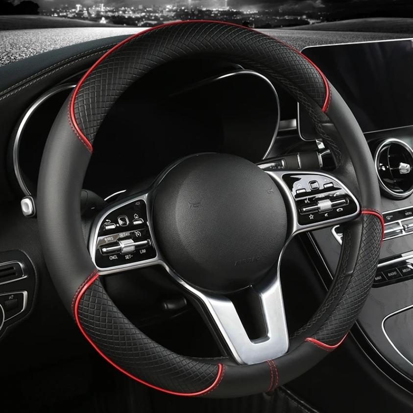 All Seasons Leather Diamond Steering Wheel Cover Universal Fit for 14 .5-15 Inch Durable Leather Cover Anti-Slip Veins Design