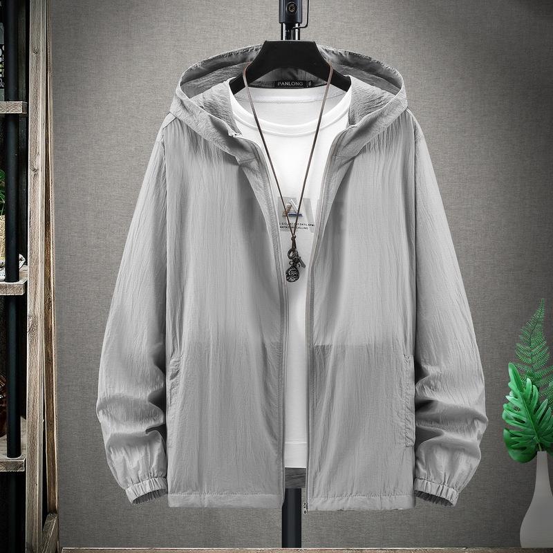 

Плюс размер 8XL 10XL Мужская летняя одежда с повышенной защитой от солнца, легкая куртка с капюшоном и длинными рукавами на молнии для защиты от солнца XXXL серый